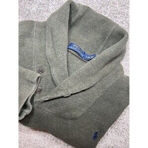 Polo Ralph Lauren Sweater Mens Large Green Shawl Collar Blue Pony 2 Button